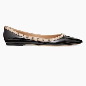 Valentino Garavani Black Patent Flats with Gold Studs